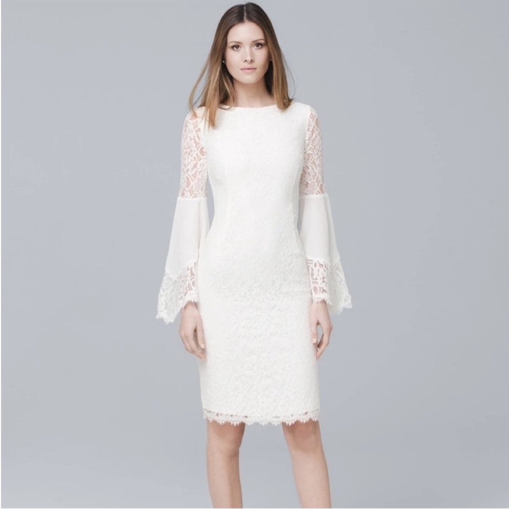 White House Black Market White Lace Bell Sleeve dress size 4 bride wedding NEW